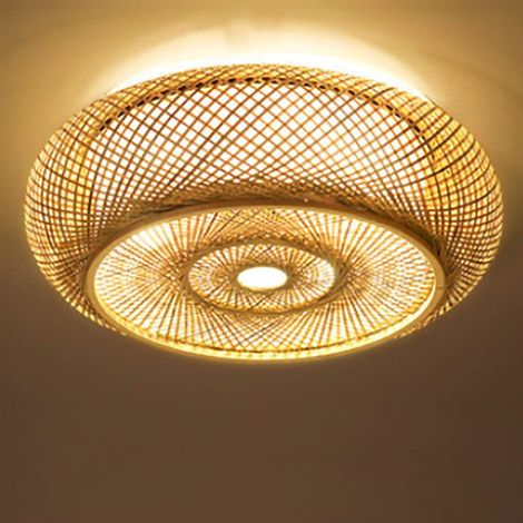 Plafonnier Boho Antique Bambou Plafonnier Rétro Créatif Abat-jour Rotin Lustre 3 Lumière E27 Pays Corridor Suspension Tissée à la main Lampe Chaude 50cm [Energy Class A++] (1/5)