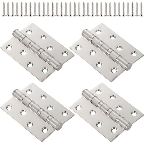 Charniere Porte Lourde 4 Pouces - Charnière Inox Lot de 4 - en Acier Inoxydable Finition Argent Brossé, Inclus Vis - Antirouille, Durable (1/5)