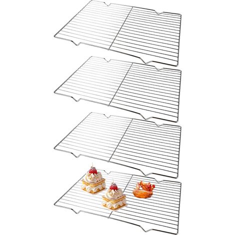 4 Pièces Grille de Refroidissement Patisserie,30×20.5cm Grille Patisserie Refroidissement,Grille Rectangulaire pour Pâtisserie,pour Cuisine,Gril Extérieur,Production de Gâteaux (1/5)