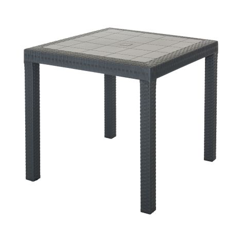 Tavolo Dallas in resina antiurto effetto polirattan antracite 80x80x74 cm da giardino esterno