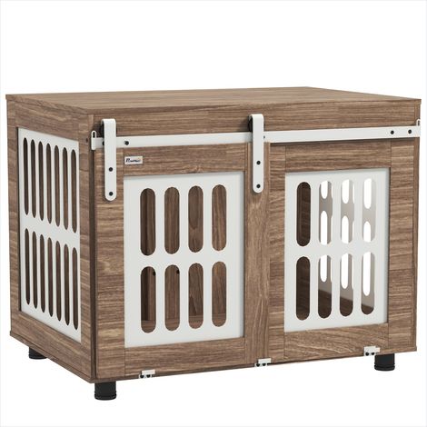 Cage de transport pour animaux Meuble cage pour chien noyer (1/5)