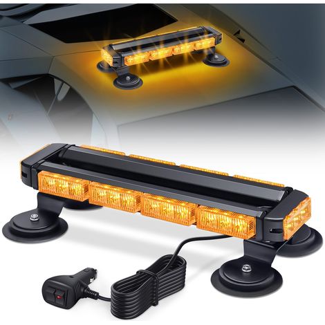 Gyrophare LED Magnétique Orange, 12V/24V, 41,5cm Câble 4,8m, 26 Modes Clignotants, Prise Allume-Cigare 15W, Signalisation pour Chantier, Camion et Tracteur (1/5)