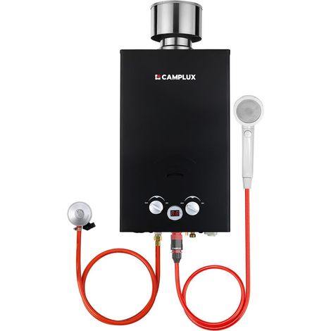 CAMPLUX Chauffe-eau à Gaz propane/butane 10L, Chauffe-eau à gaz instantanés 20KW avec Housse de pluie - BW264BC - 30/37mbar - Noir (1/5)