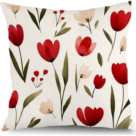 Housse de coussin fleurs coton feuilles vertes, décoration canapé-lit,45×45cm (1/5)