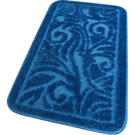 Tappeto Bagno Damascato Scendiletto Camera Barocca Morbido Assorbente Antiscivolo Blu - 50x110 Cm