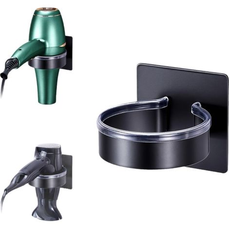 Wandhalterung für Haartrockner ohne Bohren, aus Aluminium mit Haken, minimalistisches schwarzes Ablagefach für das Badezimmer, geeignet für große Haartrockner und Haarstylinggeräte. (1/5)