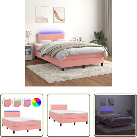 vidaXL LED-Streifen - Boxspringbett mit Matratze & LED Rosa 120x200 cm Samt (1/5)