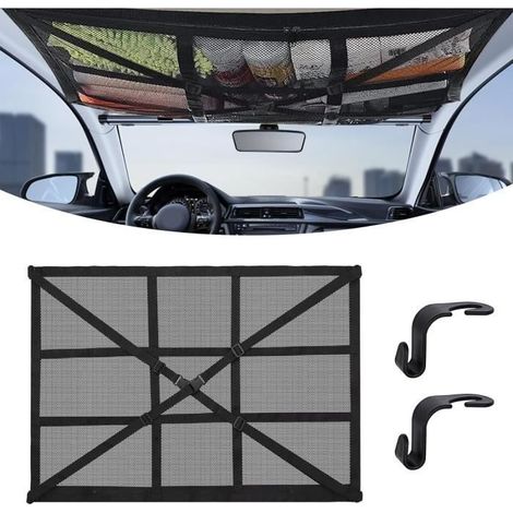 Filet de Rangement pour Toit de Voituret,Filet de Rangement Camping Car,90cmx65cm Universel Bagages Sac avec 2 Crochet de Siège (1/4)