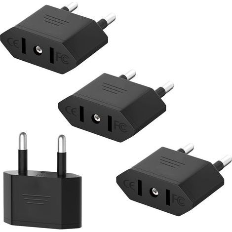 4-teiliges US-Steckeradapter-Set, Adapter von den USA nach Frankreich, Netzadapter von den USA nach Europa (EU), US-Steckeradapter, Reiseadapter von den USA nach EU (Schwarz) (1/5)