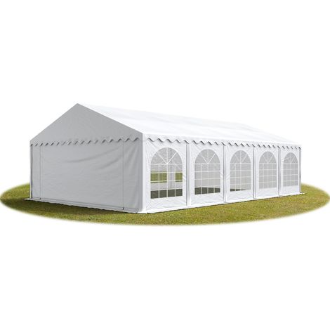 TOOLPORT Festzelt Partyzelt 5x10 m PREMIUM, hochwertige PVC Plane 750 N in weiß 100% wasserdicht mit Bodenrahmen