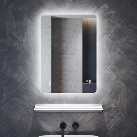 SONNI Badspiegel mit Beleuchtung LED Ablage Badezimmer Wandspiegel mit Anti-Beschlag Touch Steckdose 3 Lichtfarbe Dimmbar, 70x50cm (1/5)