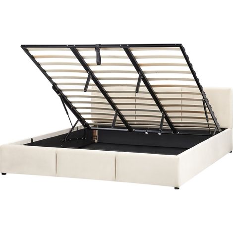 Ottoman Bed Velvet BOUSSE 180 x 200 cm (EU Super King) Light Beige