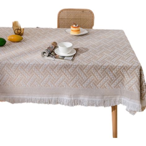 Nappe en lin et coton, nappe rectangulaire à franges en dentelle pour table basse, nappe de camping (1/5)