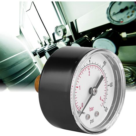 Manomètre à cadran de 50 mm, raccord arrière 1/4 BSPT pour air, eau, huile et gaz (0-60 PSI 0-4 Bar) (1/5)