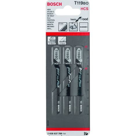 Bosch 3x Hoja de sierra de calar T 119 BO Basic for Wood - 2608637788