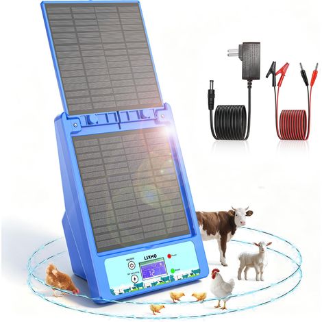 Électrificateur de Clôture Solaire pour Portée 32 KM, Batterie au Lithium 18000mAh, avec Panneau Solaire 10W, 0.3-2J, 6KV-12KV Réglable, Protection pour Volaille Domestiques (Bleu) (1/5)