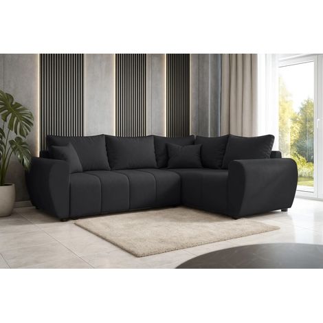 AX LIVING Malatya L Ecksofa mit Schlaffunktion Schlafsofa Schwarz 235cm R