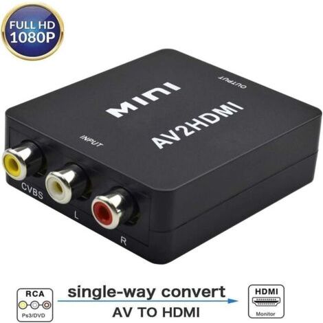 Câble et adaptateur pour vidéosurveillance Adaptateur RCA vers HDMI Convertisseur composite 1080P 3RCA Adaptateur de convertisseur AV vers HDMI pour TV / PC / PS3 / Blue-Ray DVD, Noir VBS AV vers HDM (1/5)