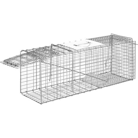 Piège cage capture pliable petits animaux rats chiens 2 portes poignée acier gris 81 x 26 x 34,5 cm