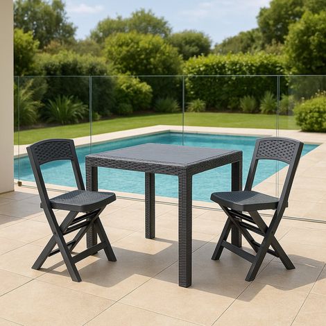 Dmora - Outdoor Lounge Set Falconara, Outdoor oder Indoor Lounge Set, Quadratischer Tisch mit 2 Klappstühlen, Made in Italy, Anthrazit (1/3)