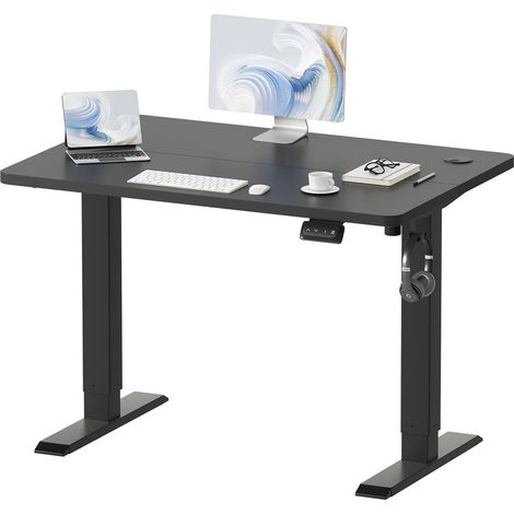 Devoko 100 x 60 cm höhenverstellbarer Stehtisch, Sitz-Steh-Bürotisch, Computertisch mit Memory-Funktion, stabiler Metallrahmen, leiser Betrieb, schwarz (1/5)