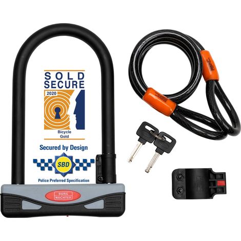 Burg-Wächter Lucchetto a D per bicicletta Gold Sold Secure e cavo di sicurezza da 1,2 m, taglia unica, nero (1/5)