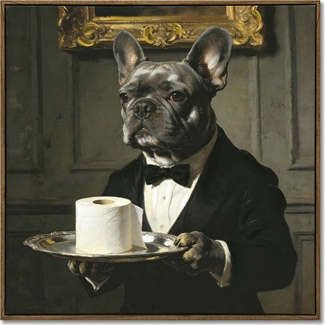 Cuadro de bulldog en lienzo negro y gris para baño 52 cm (1/5)