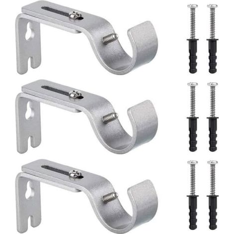 SABIR-Support de tringle à rideaux réglable, 3 supports de tringle à rideaux muraux en métal avec vis et chevilles pour tringle à rideaux. (1/4)