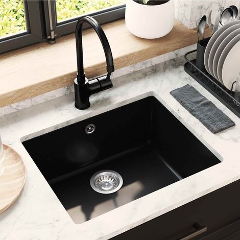vidaXL Lavello Nero 530 x 460 mm 80% Quarzo e 20% Resina