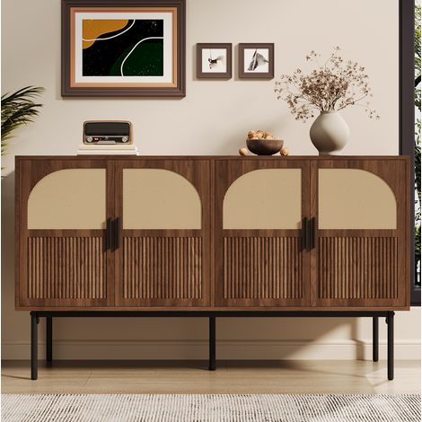 Buffet enfilade 140x40x80 4 portes MDF naturel OKMYHOME (1/5)