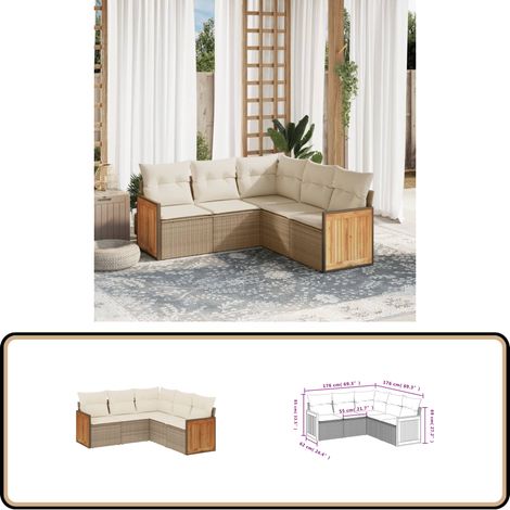 5-tlg. Garten-Sofagarnitur mit Kissen Beige Poly Rattan - Gartensorte - Gartenmöbelset - PE-Rattan Möbel - Outdoor Lounge Set - Balkonmöbel
