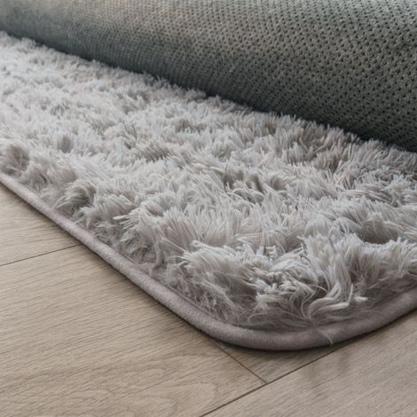 Paco Home Hochflor Teppich Wohnzimmer Fellteppich Kunstfell Shaggy Flauschig Grau Silber 60x100 cm