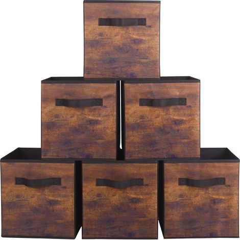 Boîtes de rangement, boîtes de rangement en tissu pliables et tiroirs de rangement en tissu pour placards et rangements pour jouets, lot de 6 (grain de bois Vintage) (1/5)