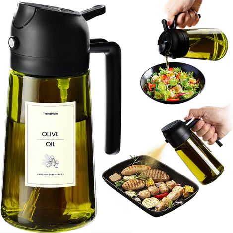 Vaporisateur Huile Cuisine - 1 Pièce - Verre - Fonction 2-en-1 - Pour Air Fryer Et Salades - Noir - 470ml (1/5)