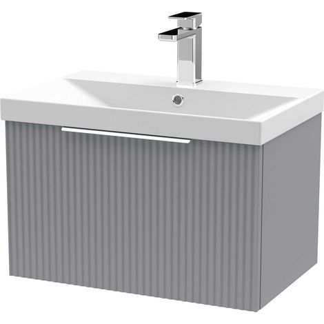 Hudson Reed Fluted Wall Hung 1-Drawer Vanity Unit with Basin 3 600mm Wide - Satin Grey (1/5)