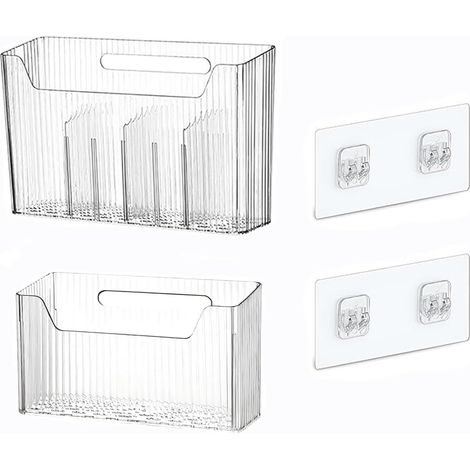 2 Pièces Rangement Autocollantes Porte d'Armoire, Rangement Mural Transparent Cuisine Avec Trou, Adhésive Boîte Rangement Murale, Avec Séparateurs, Adaptées Aux Cuisines, Salles Bain(Grande + Moyenne)