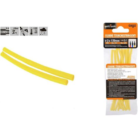 Kaela - Set 10 Pz Guaine Termorestringenti Termoretrattili Gialle 3x120mm Per Cavi 57087 - (1/2)