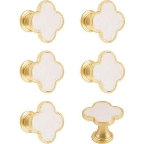 Set mit 6 kreativen Schubladengriffen aus Zinklegierung mit einem Loch für Kommoden, Schränke, Türen und Möbel, goldener Sockel mit weißer Oberfläche