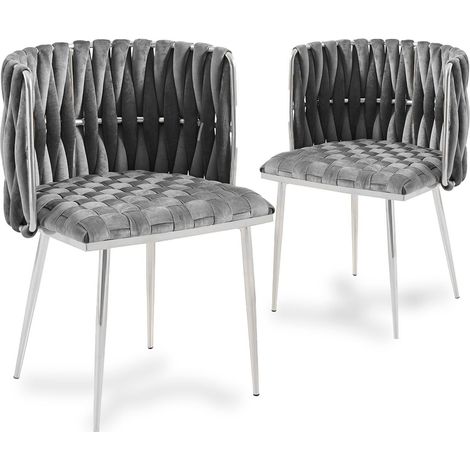 Lot de 2 chaises en velours gris pieds en métal argenté POLO