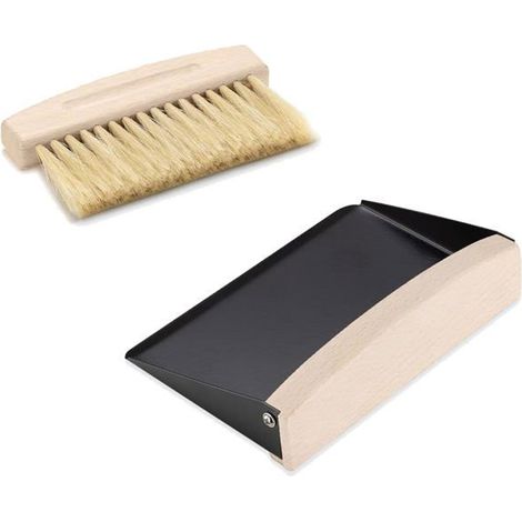 BelleRise - Balai de Table, Mini Pelle et Brosse, Set Pelle et Balai, Balai en Bois et Métal, pour la Maison, Le Bureau et la Cuisine, Noir (1/5)