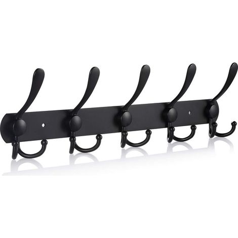 Stainless Steel Wall Mounted Coat Hooks, Wall Mounted Coat Hooks for Coats, Towels and Robes (Matte Black, 15 Hooks, 2 Pack) (1/5)