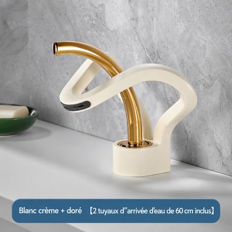 Mitigeur lavabo cascade blanc crème doré modèle bas avec flexibles eau chaude et froide 60 cm offerts 15 × 15 × 13 cm 1,088 kg – Livraison gratuite