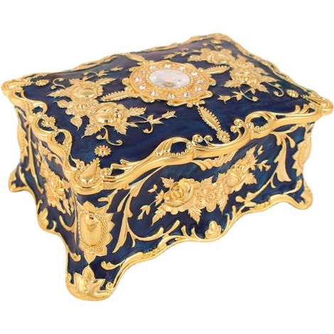 Boîte à bijoux carrée avec couvercle Boîte à bijoux dorée Boîte à bijoux ancienne Boîte à bijoux rétro Décoration pour salon, chambre à coucher, salle de bain (Bleu) (1/5)