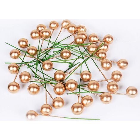 100 baies de houx artificielles dorées, décorations de Noël à suspendre, 10 mm (1/5)