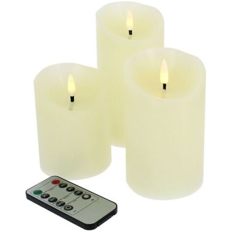 royaluxe-Lot de 3 bougies LED simulées 3D, cire artificielle beige, télécommande, intensité réglable, flamme vacillante, sécurité sans risque d’incendie, décoration intérieure (1/5)