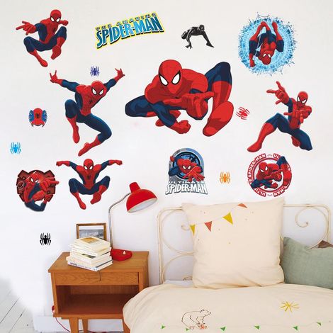 Décor mural Spider-Man, sticker adhésif pour chambre et salon, autocollant de dessin animé pour mur TV, décalcomanie super-héros, 1 pièce (1/5)
