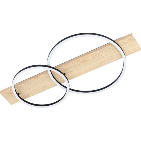 Plafonnier LED à 2 flammes, luminaire intérieur en bois, métal (1/5)