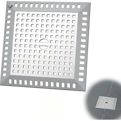 Hair Strainer for Shower, 12.2 x 12.2 cm, Square Protector, Shower Filter, Stainless Steel Drain Grill, Stainless Steel Drain Basket for Bathroom, Kitchen, Sink (1/5)
