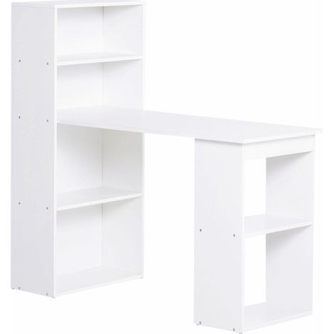 Bureau avec étagères en panneau de particules 120x55x120 cm blanc pour bureau et télétravail (1/5)