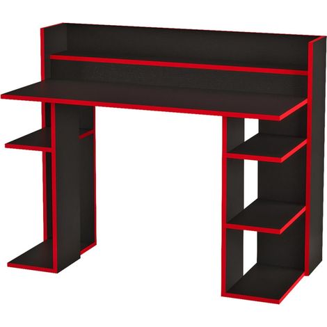 Bureau Avec Étagères "Kentin" 124cm Noir & Rouge